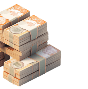 Forex earnings illustration with stacked cash